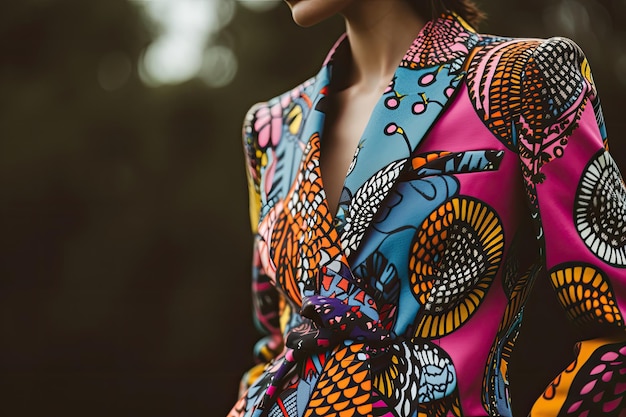 Foto l'abito da spalla femminile è stato modernizzato con colori e motivi audaci