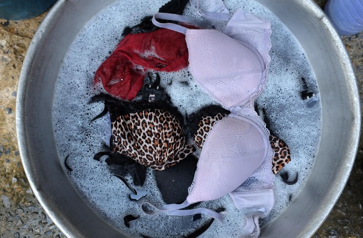 Photo womens bras are in the washing basin