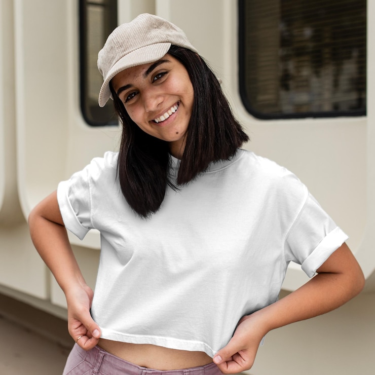 Photo womens crop top png transparent mockup design casual wear fashion