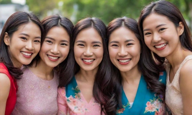 写真 womens day a group of young women standing smiling next to each other