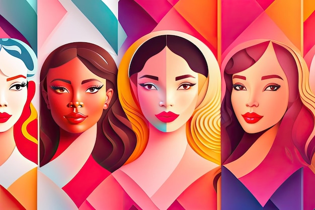 Womens Day Banner with Silhouette Colorful Background Generative AI Art