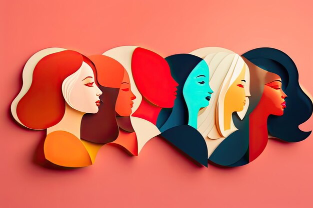 Womens Day Banner with Silhouette Colorful Background Generative AI Art