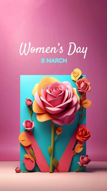 Womens Day Card With Flowers City and Fashion Woman Bright Warm Colours Background