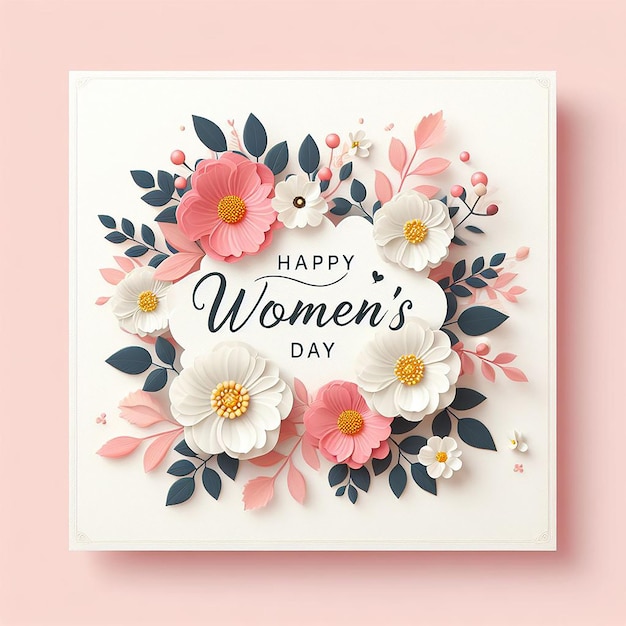 womens day greeting card design with young woman silhouette and flower