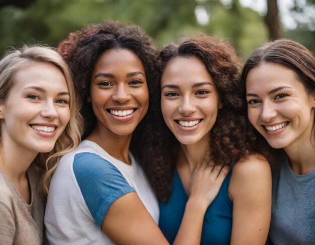 Womens day a group of young women standing smiling next to each other