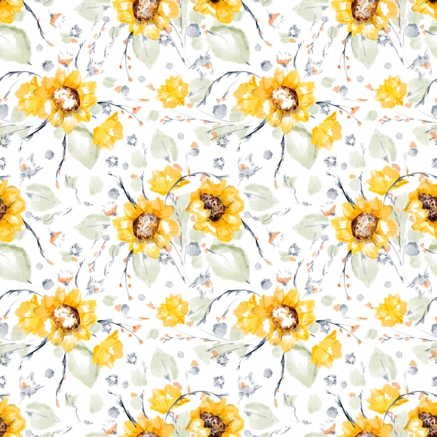 Womens Day Watercolor floral seamless pattern illustration of sunflower isolated on white background