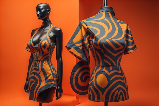 Womens dress on a mannequin in a fashion store ai generative