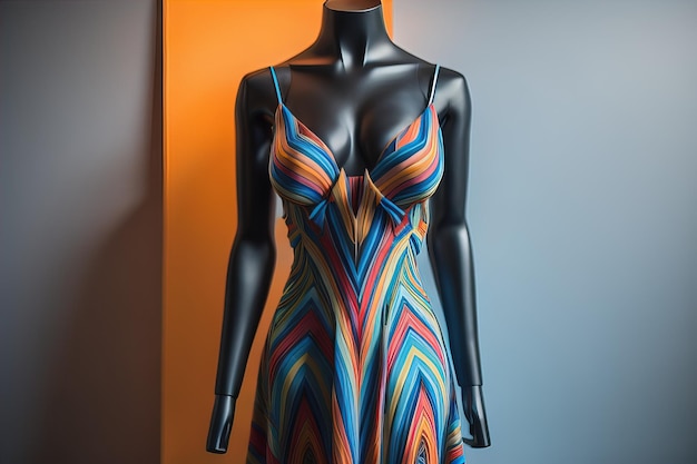 Womens dress on a mannequin in a fashion store ai generative