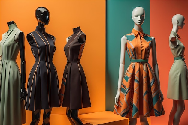 Womens dress on a mannequin in a fashion store ai generative