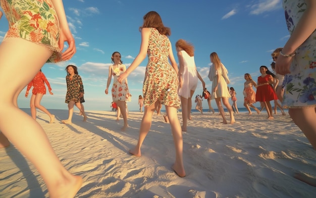 Womens enjoying on beach sand