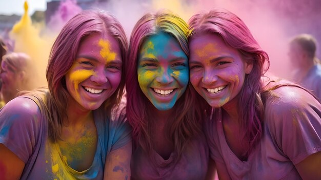 Foto donne che si godono la festa di holi