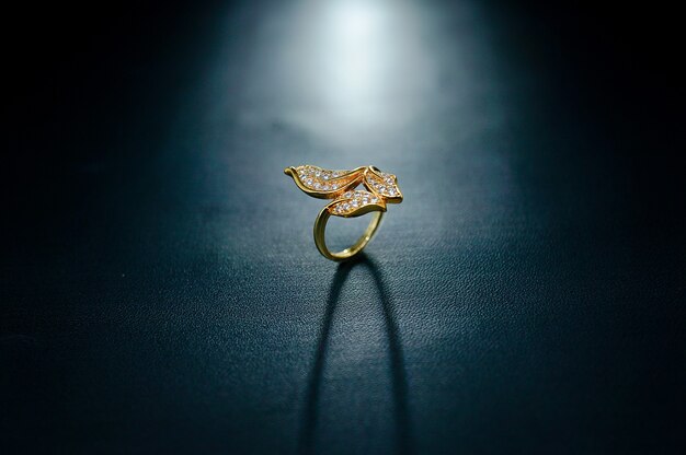 womens gold ring with lotus leaf pattern