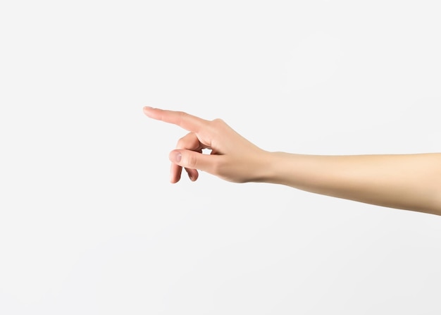 womens hand points or clicks on an empty space