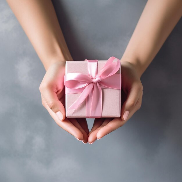 Womens hands hold small gift