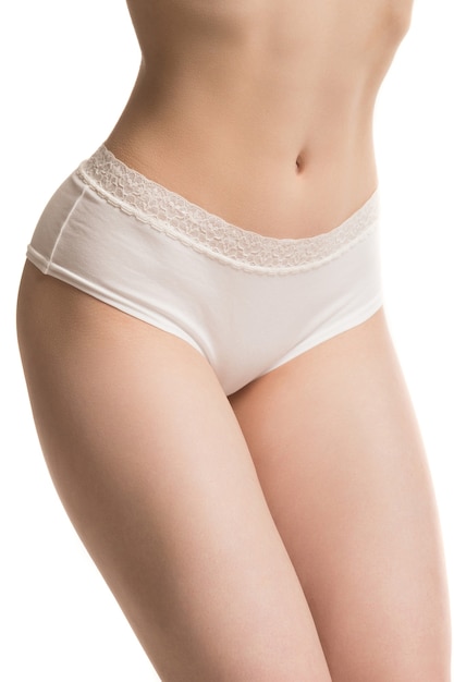 Womens health concept girl in panties on white background