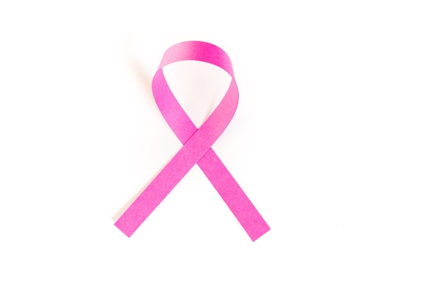 Womens health symbol in pink ribbon on a white bacckground.