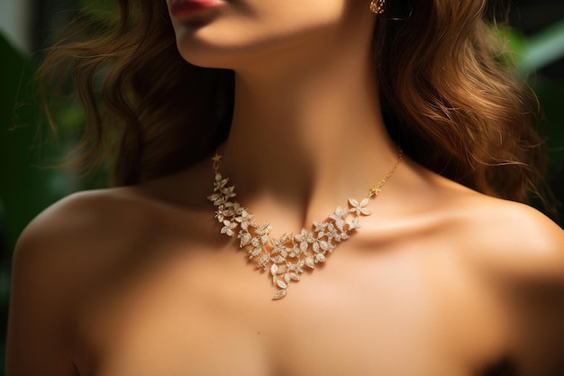 Womens neck with a gold chain necklace