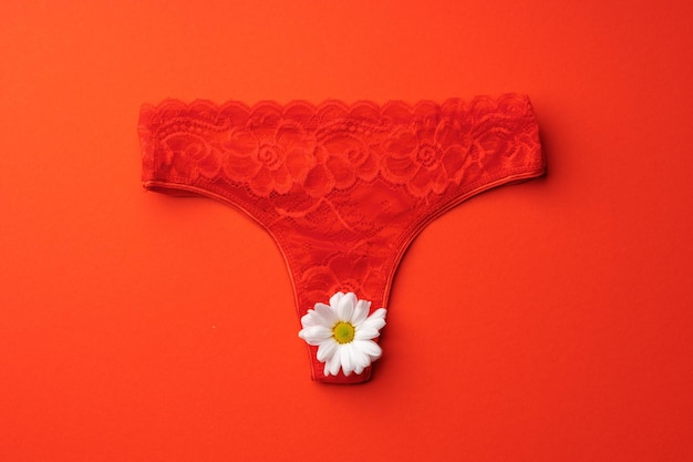 紙の背景に花の芽が付いた女性のパンティーズ