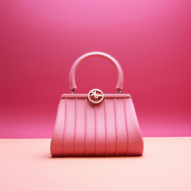 ピンクの背景に女性のピンクのハンドバッグ