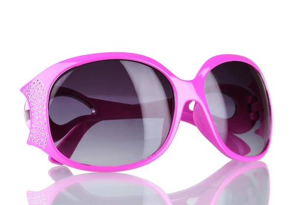 Photo womens pink sunglasses with diamonds isolated on white