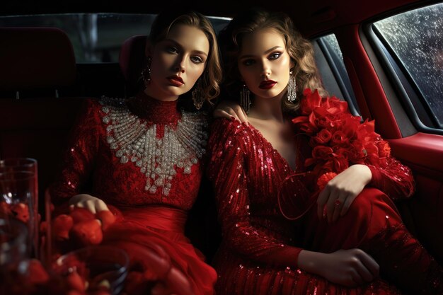 Womens sitting in side of a luxury car