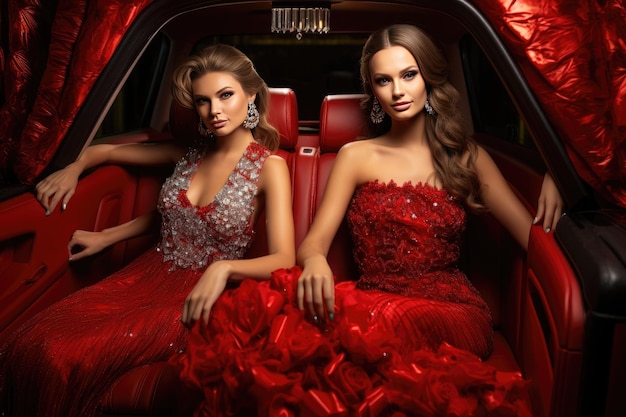 Womens sitting in side of a luxury car