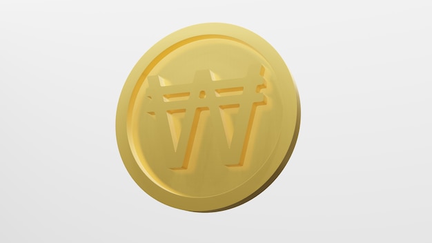 Won currency gold coin , 3D rendering