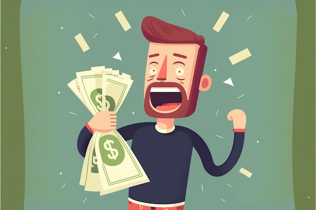 Won a lot of money flat illustration