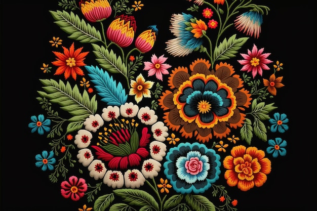 Wonderbaarlijk Mexicaans borduurwerk met kleurrijk bloemenpatroon textiel