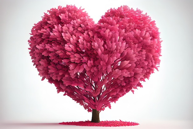 Wonderful 3d rendering of tree with a love heart on pink