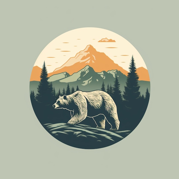 Photo wonderful bear tshirt with a mountain sunset design