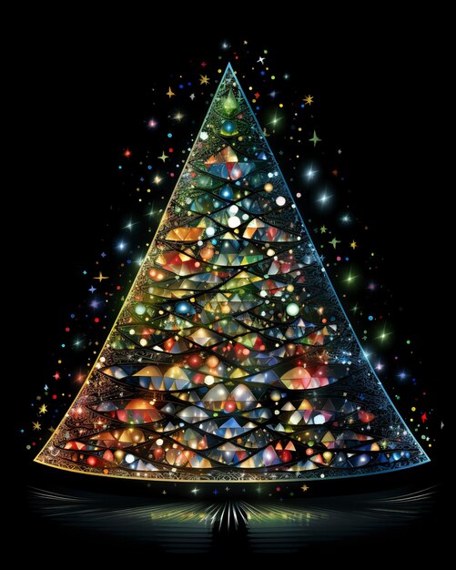 Foto meraviglioso albero di natale con luci di natale stile mosaico di vetro gioco lucido di luce nero sul retro