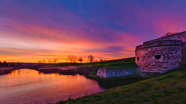 Wonderful colors in the sky on a moat