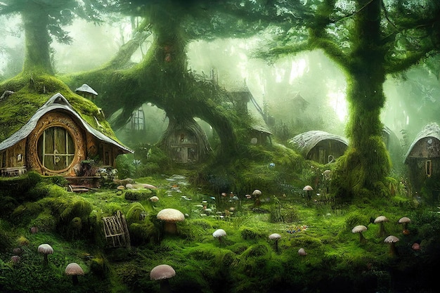 Premium Photo | Wonderful fairy tale house on a hill in a magical morning  forest. a forest fairy tale concept.