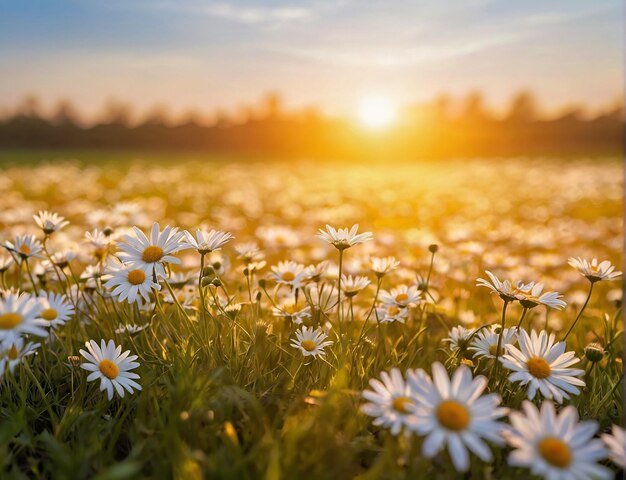 A wonderful field of daisies at sunrise