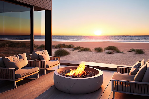 Wonderful Fire pit and furniture on modern luxury