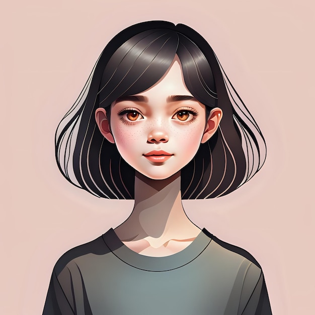 Wonderful girl digital avatar illustration on a clean background smiling girl cartoon generative ai