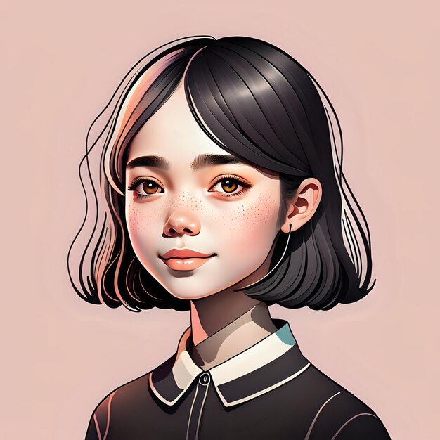 Wonderful girl digitale avatar illustratie op een schone achtergrond glimlachend meisje cartoon generatieve ai