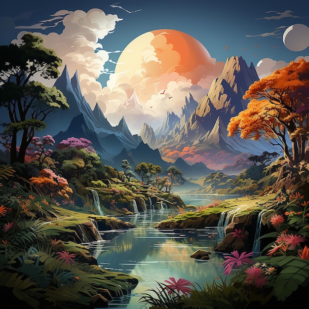 Wonderful Indonesia Landscape Whimsical Illustration