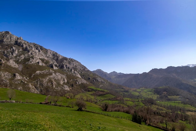 Wonderful landscape of the route to Pena Mea a classic Asturian mountain peak Aller Spain