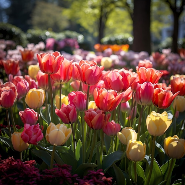 Wonderful luxury tulips garden images Generative AI