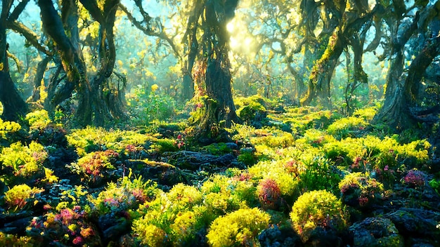 Чудесный природный зеленый лес
