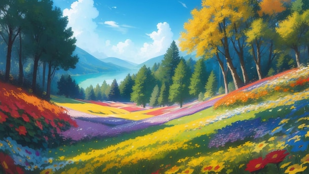 Чудесное аниме с природными пейзажами, используемое для обоев