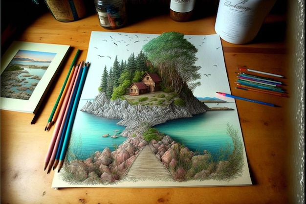 Landscape Scenery Drawing by Color Pencil /Color pencil Drawing for  Beginners - YouTube