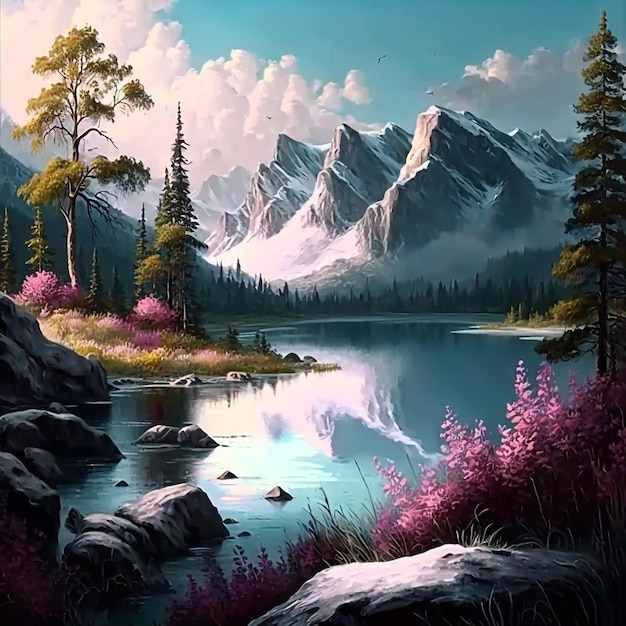 Wonderful nature landscape painted style images Generative AI