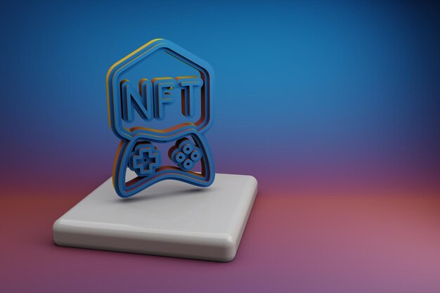 Прекрасные иконы игр NFT Красивые иконы символов NFT на керамическом подставке и ярко окрашенном фоне