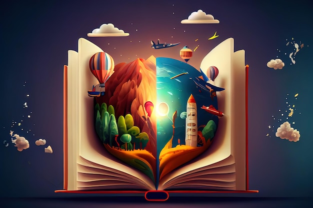 Wonderful Open book world inside Imagination fantasy magic in literature concept Generative Ai