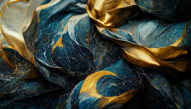 Wonderful pattern of golden and blue paints as background