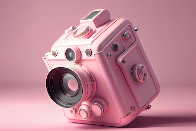 Прекрасная розовая камера на светло-розовом фоне 3D-рендеринга Generative Ai