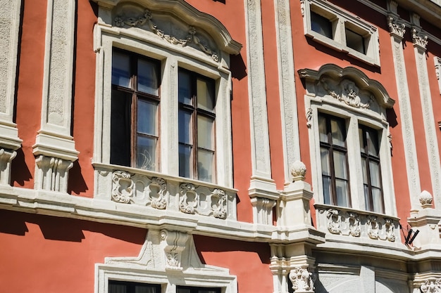 Wonderful red and white fassade from a old house with ornaments